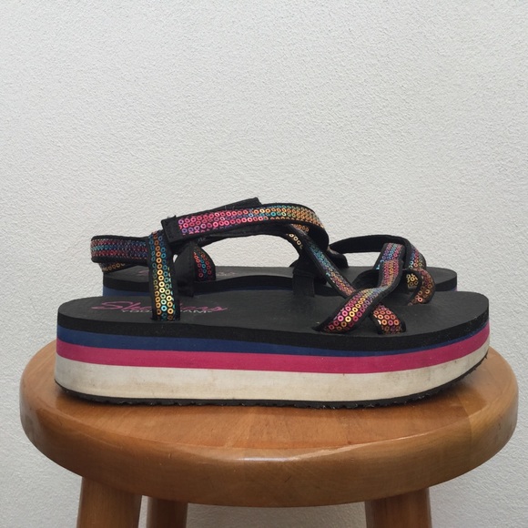 Skechers Shoes Skechers Yoga Foam Platform Rainbow Sequin Toe Loop